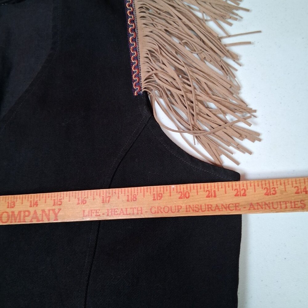 Vintage Western Wear Vest Women XL Wanted Beads Beautiful Fringe Black Denim USA - Picture 5 of 15